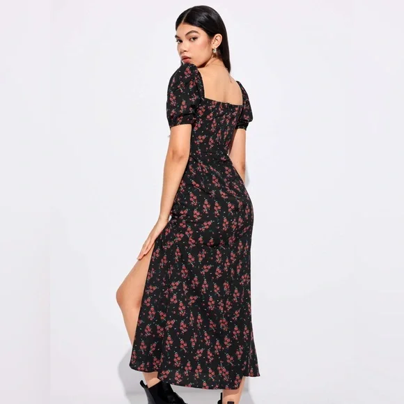 Cider NYAR'S FLORAL SWEETHEART SPLIT MIDI DRESS - Picture 7 of 16